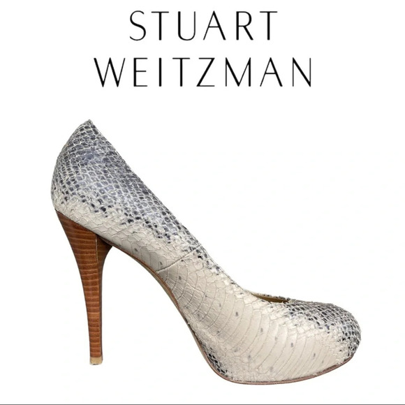 Stuart Weitzman Two Tone Python Embossed Leather Platform Pump 7.5 - Picture 6 of 10
